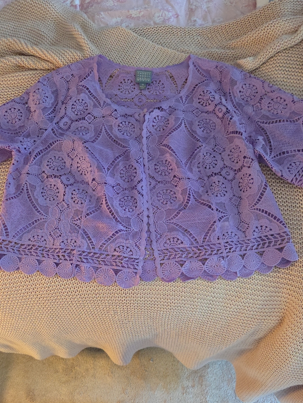 Rabbit Rabbit Rabbit Lavender Crochet Lace Top - Picture 1 of 5
